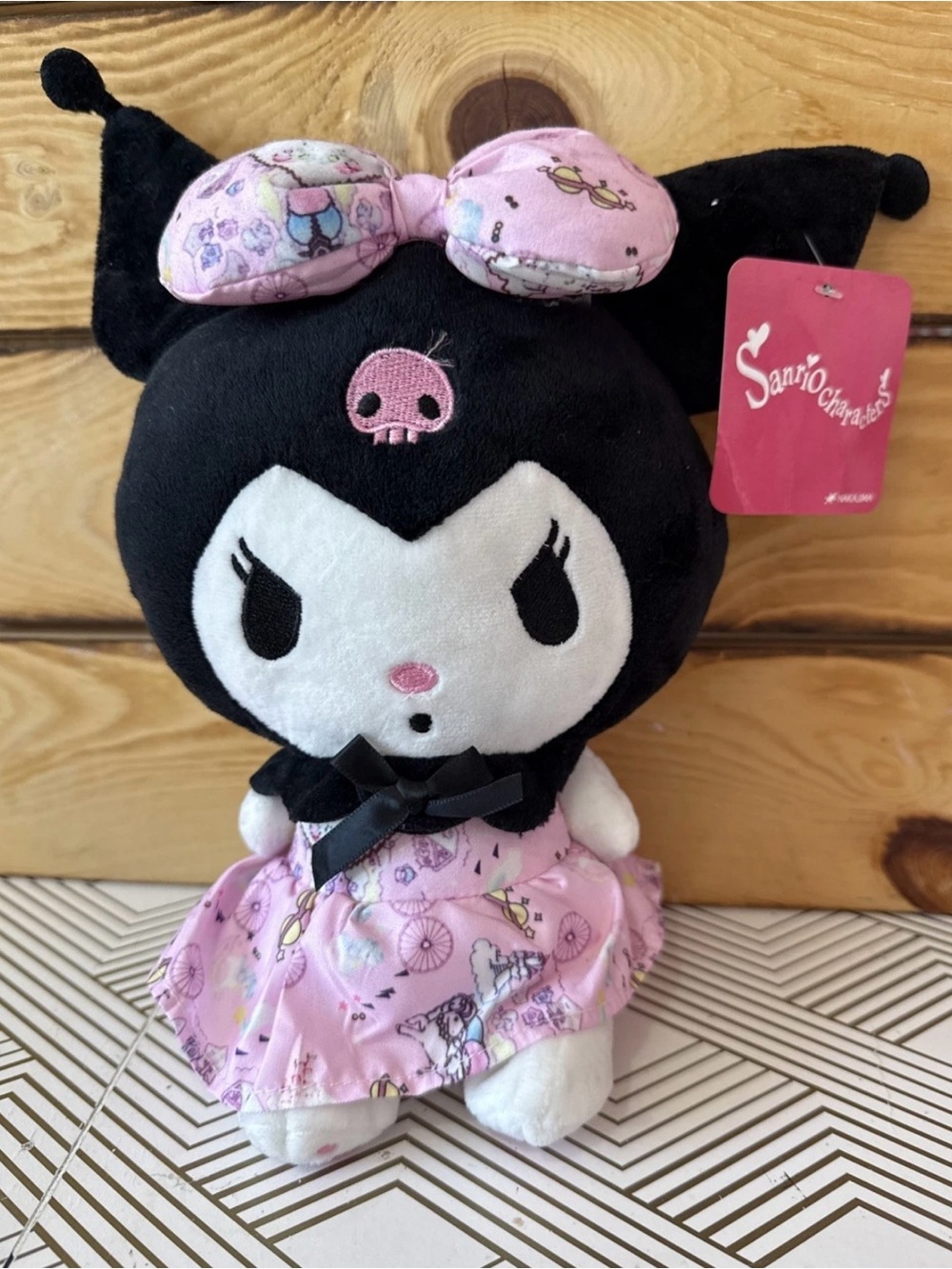 Hello kitty Sanrio Kuromi Black & Pink Bow Plush Doll 10”